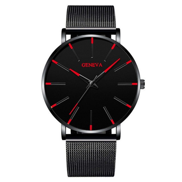 Reloj de moda minimalista, reloj de cuarzo con correa de malla de acero inoxidable