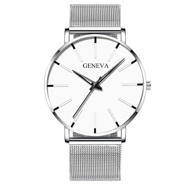 Reloj de moda minimalista, reloj de cuarzo con correa de malla de acero inoxidable