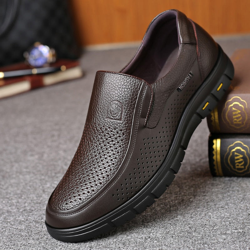 Zapatos hechos a mano de cuero genuino para hombres, zapatos casuales de plataforma plana para caminar, calzado al aire libre, mocasines, zapatillas transpirables