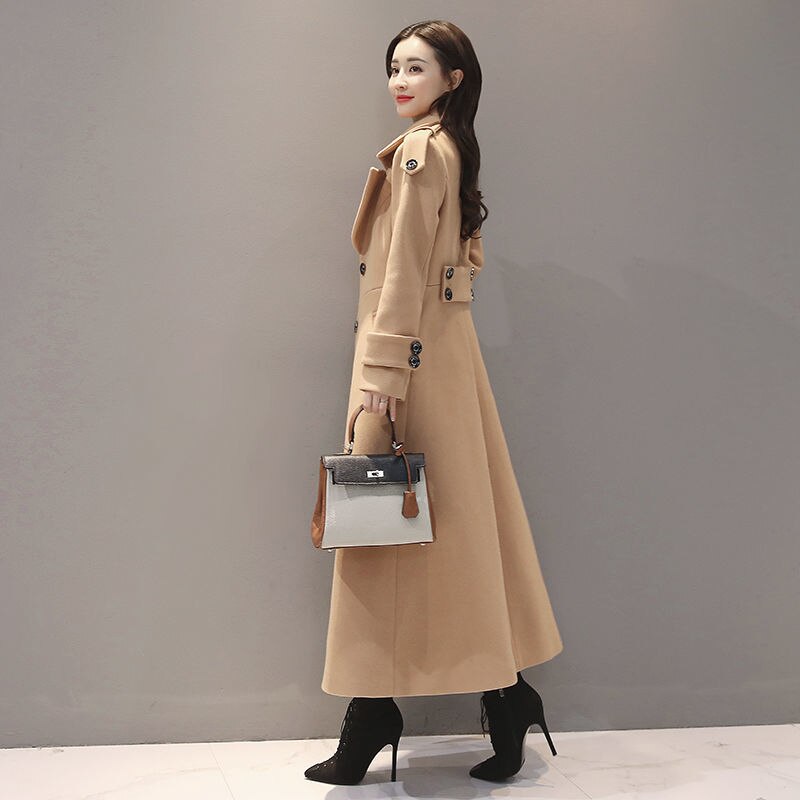 Abrigo largo de lana para mujer, estilo ejecutivo, alto diseño