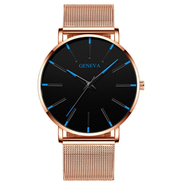 Reloj de moda minimalista, reloj de cuarzo con correa de malla de acero inoxidable