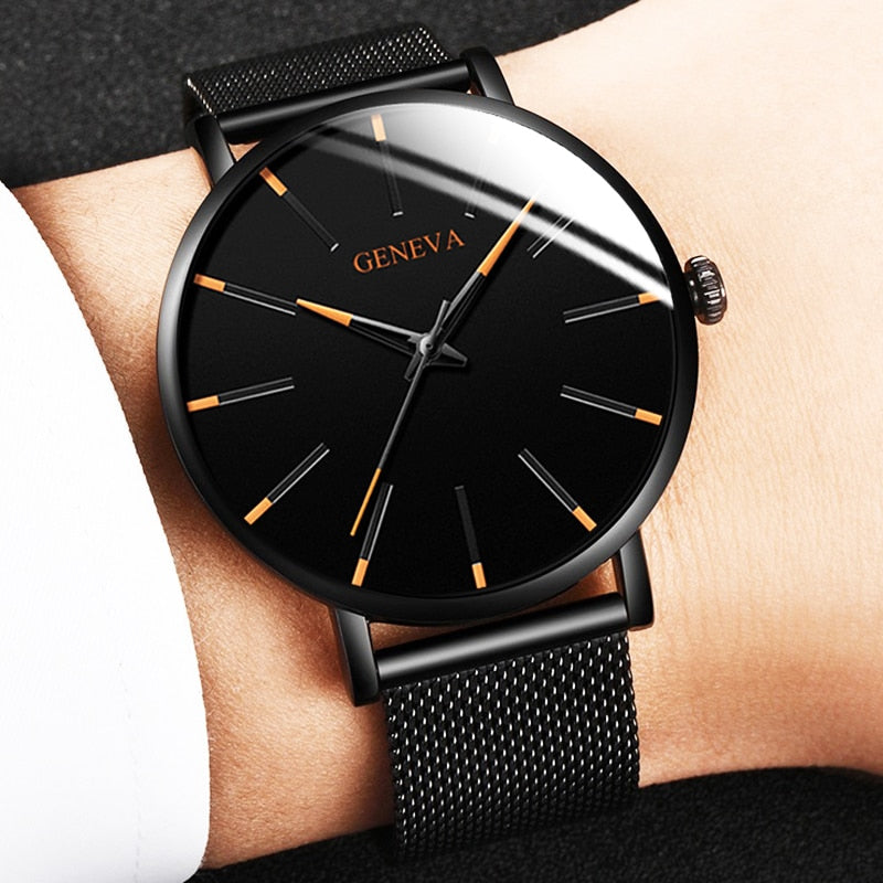 Reloj de moda minimalista, reloj de cuarzo con correa de malla de acero inoxidable
