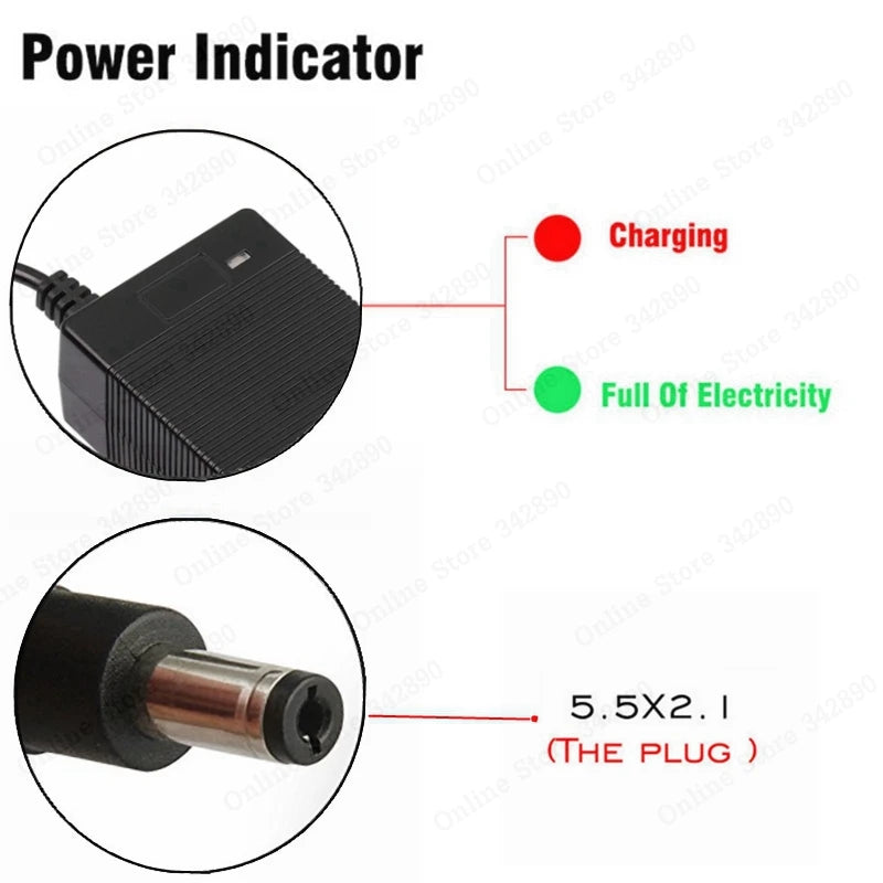 Cargador de baterias de 36V 2A, Salida de cargador de 42V 2A, Input 100-240V CA.