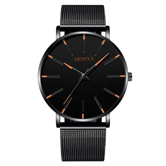 Reloj de moda minimalista, reloj de cuarzo con correa de malla de acero inoxidable