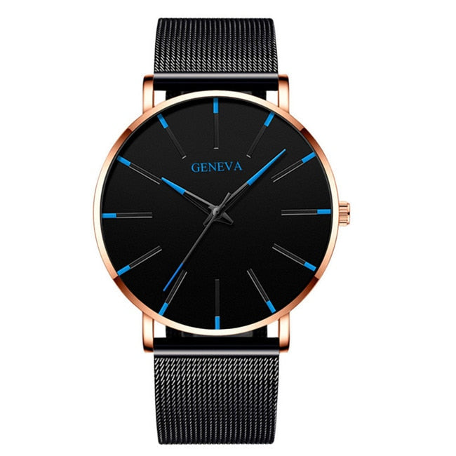 Reloj de moda minimalista, reloj de cuarzo con correa de malla de acero inoxidable