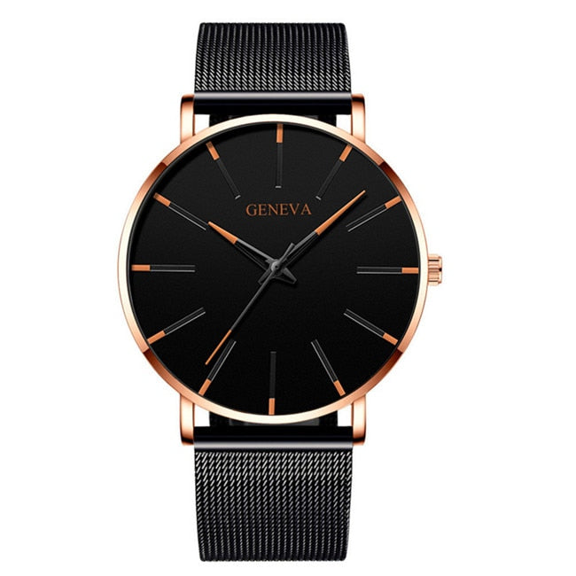 Reloj de moda minimalista, reloj de cuarzo con correa de malla de acero inoxidable