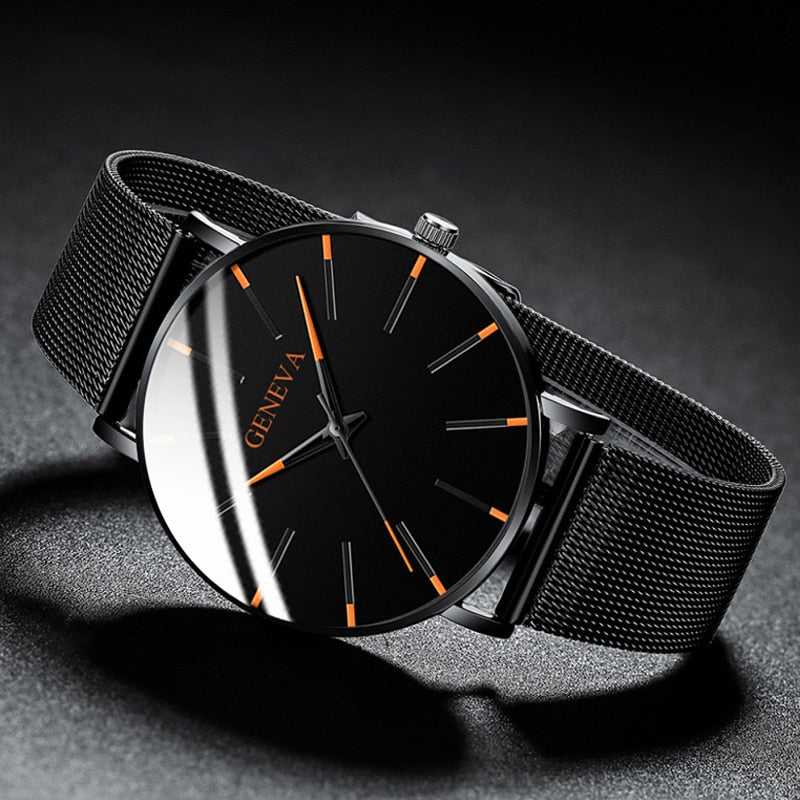 Reloj de moda minimalista, reloj de cuarzo con correa de malla de acero inoxidable
