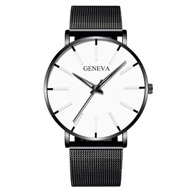 Reloj de moda minimalista, reloj de cuarzo con correa de malla de acero inoxidable