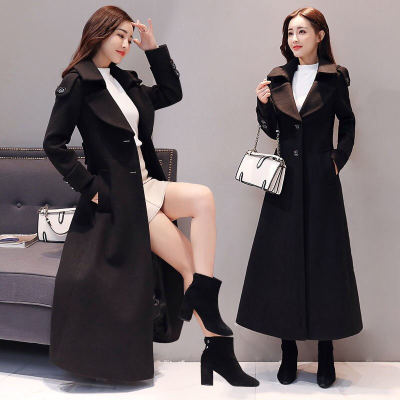 Abrigo largo de lana para mujer, estilo ejecutivo, alto diseño