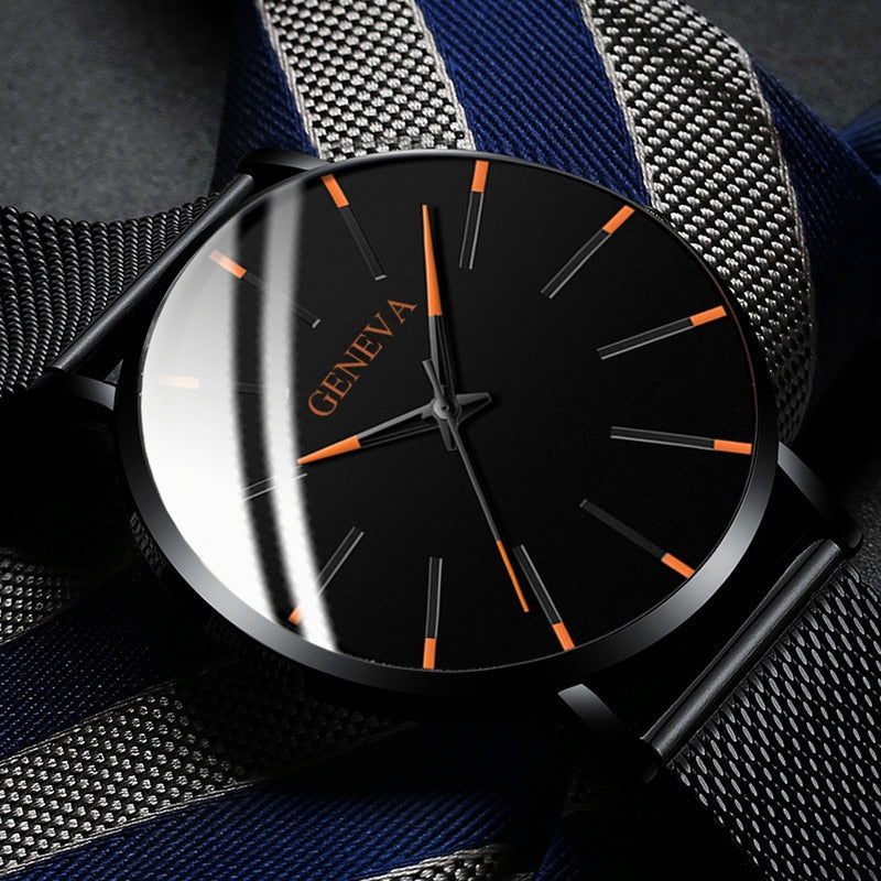 Reloj de moda minimalista, reloj de cuarzo con correa de malla de acero inoxidable