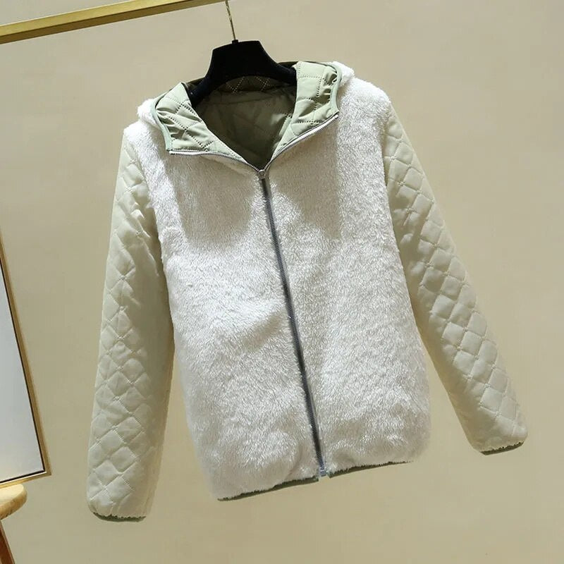 Chaqueta para mujer, moda invierno, de algodón, polar, acolchada, gruesa con capucha