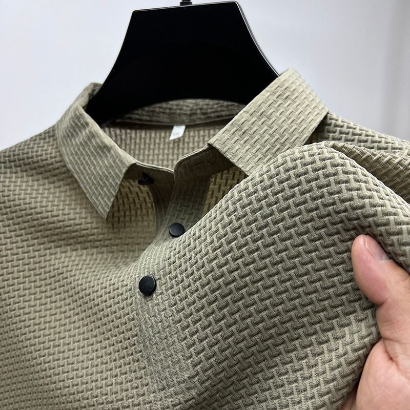 Polo de manga corta para hombre, camiseta transpirable de seda de hielo, ropa de marca, moda de negocios, Lop-up, novedad de verano