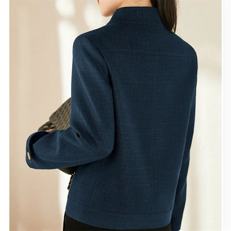 Abrigo de cuello alto para mujer, otoño invierno, tops cortos estilo vaquero