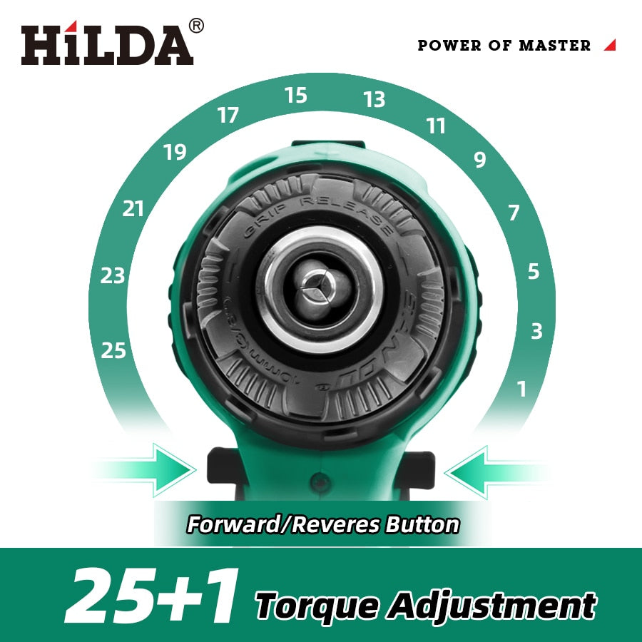 HILDA-taladro eléctrico inalámbrico, destornillador con batería de litio, herramientas eléctricas