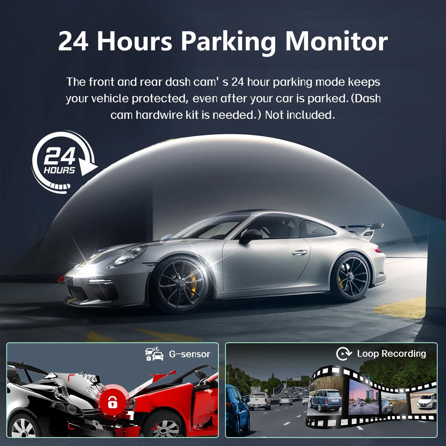 Cámara para automóvil, 4 canales, incluye cámara trasera, visión nocturna, monitor de estacionamiento 24 hrs
