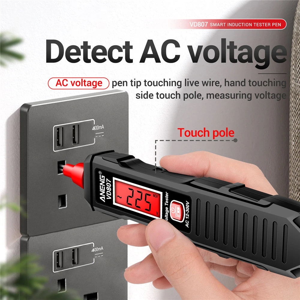 Multimetro digital tipo bolígrafo, comprobador de voltaje CA/CC, voltímetro sin contacto, herramienta eléctrica