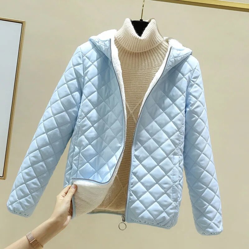 Chaqueta para mujer, moda invierno, de algodón, polar, acolchada, gruesa con capucha