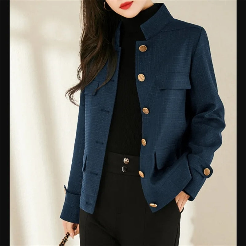 Abrigo de cuello alto para mujer, otoño invierno, tops cortos estilo vaquero