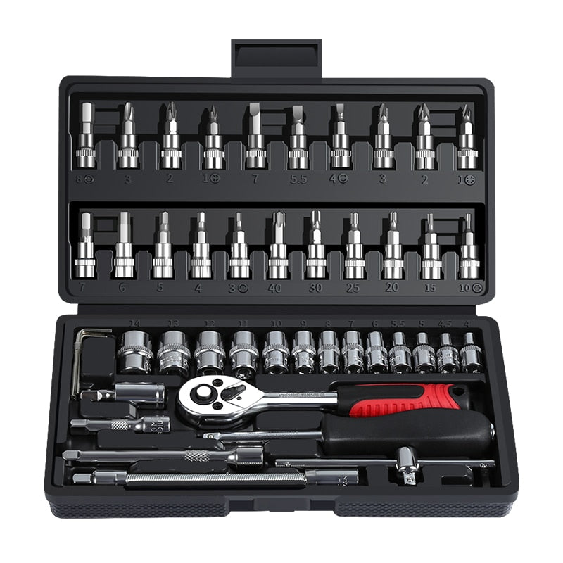 Juego de herramientas de mano para reparación de automóviles, caja de herramientas mecánicas para el hogar, juego de llaves de vaso de 1/4 pulgadas, Kit de reparación de destornillador de trinquete