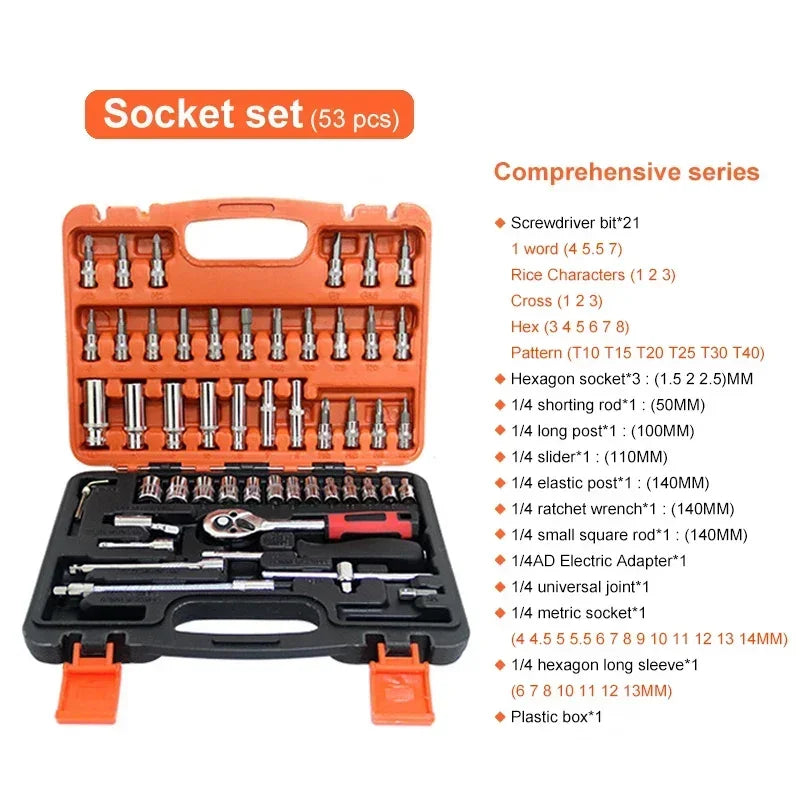 Kit de herramienta de 46/53 llaves, hexagonales metricas y pulgadas