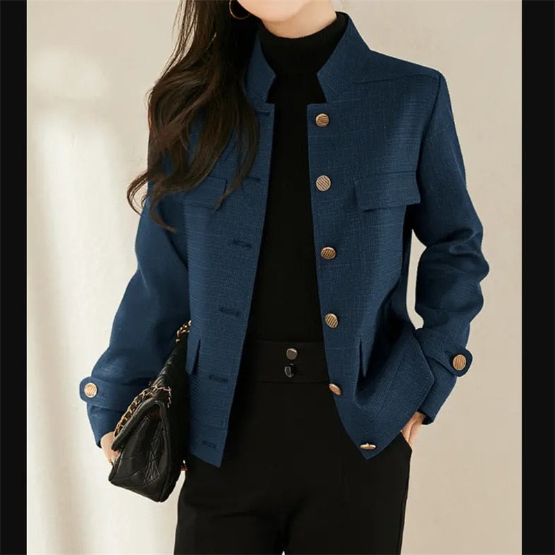 Abrigo de cuello alto para mujer, otoño invierno, tops cortos estilo vaquero
