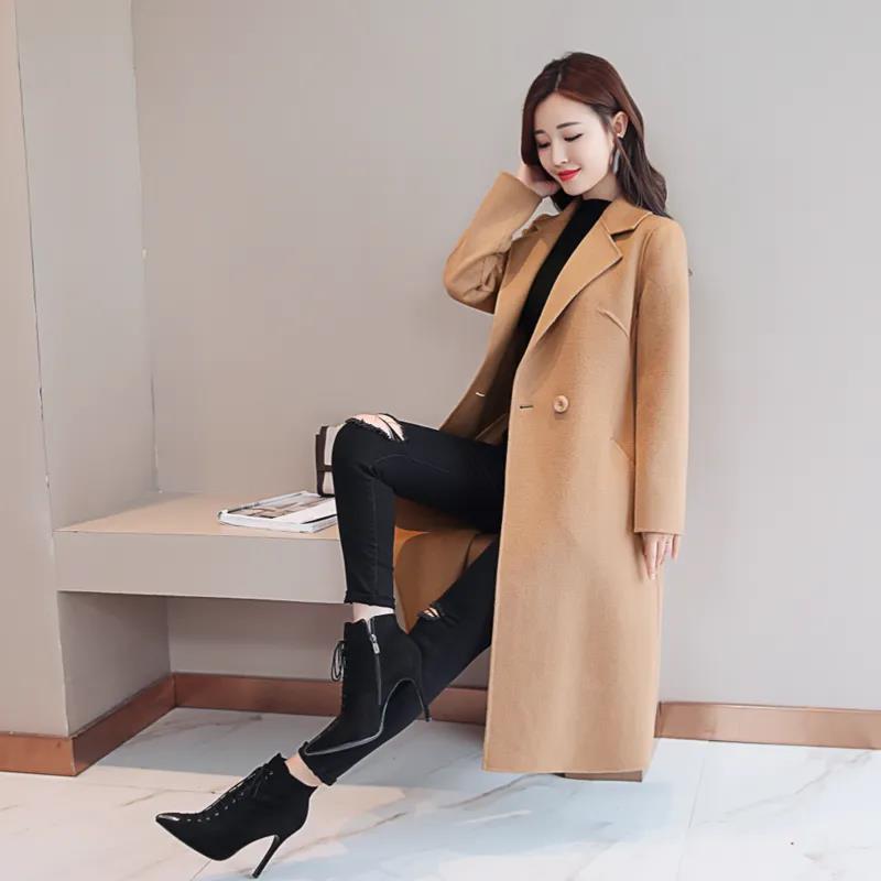 Abrigo de lana moda otoño e invierno para mujer, largo, holgado, elegante.