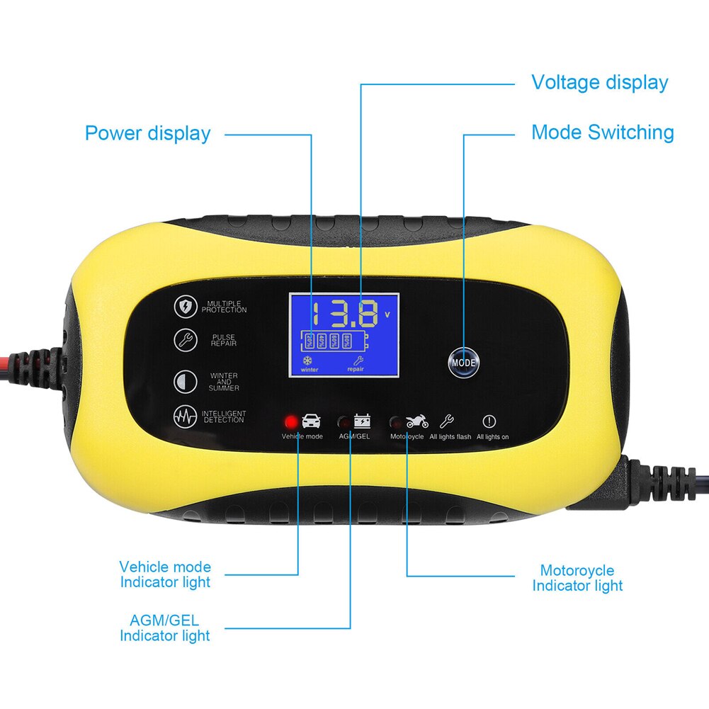 Arrancador/cargador de batería portatil, para automovil, motocicleta, fuente de alimentación automática con pantalla LCD, 12V, 6A, vehículos todo terreno, vehículos recreativos