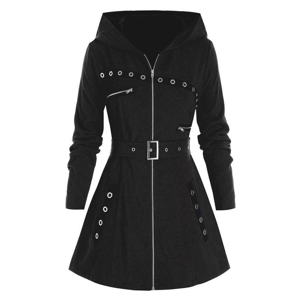 Abrigo largo con estampado gótico de manga larga, otoño invierno,con capucha