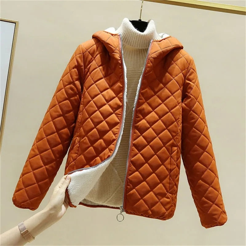 Chaqueta para mujer, moda invierno, de algodón, polar, acolchada, gruesa con capucha