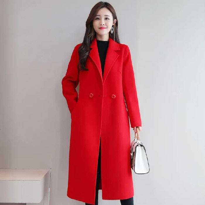 Abrigo de lana moda otoño e invierno para mujer, largo, holgado, elegante.