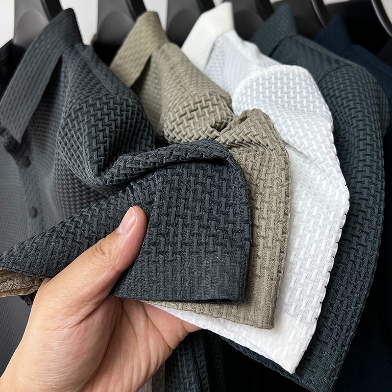 Polo de manga corta para hombre, camiseta transpirable de seda de hielo, ropa de marca, moda de negocios, Lop-up, novedad de verano