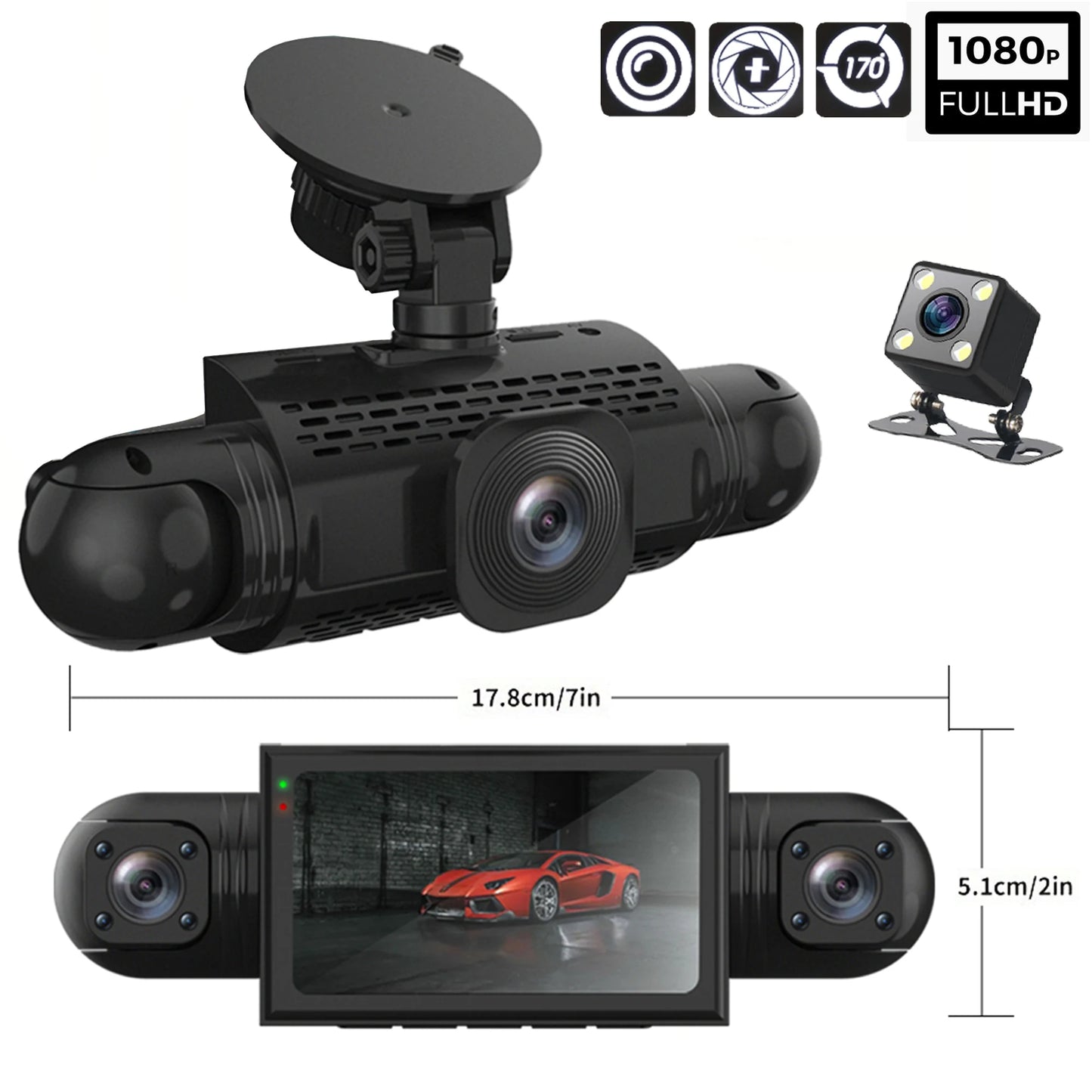 Cámara para automóvil, 4 canales, incluye cámara trasera, visión nocturna, monitor de estacionamiento 24 hrs