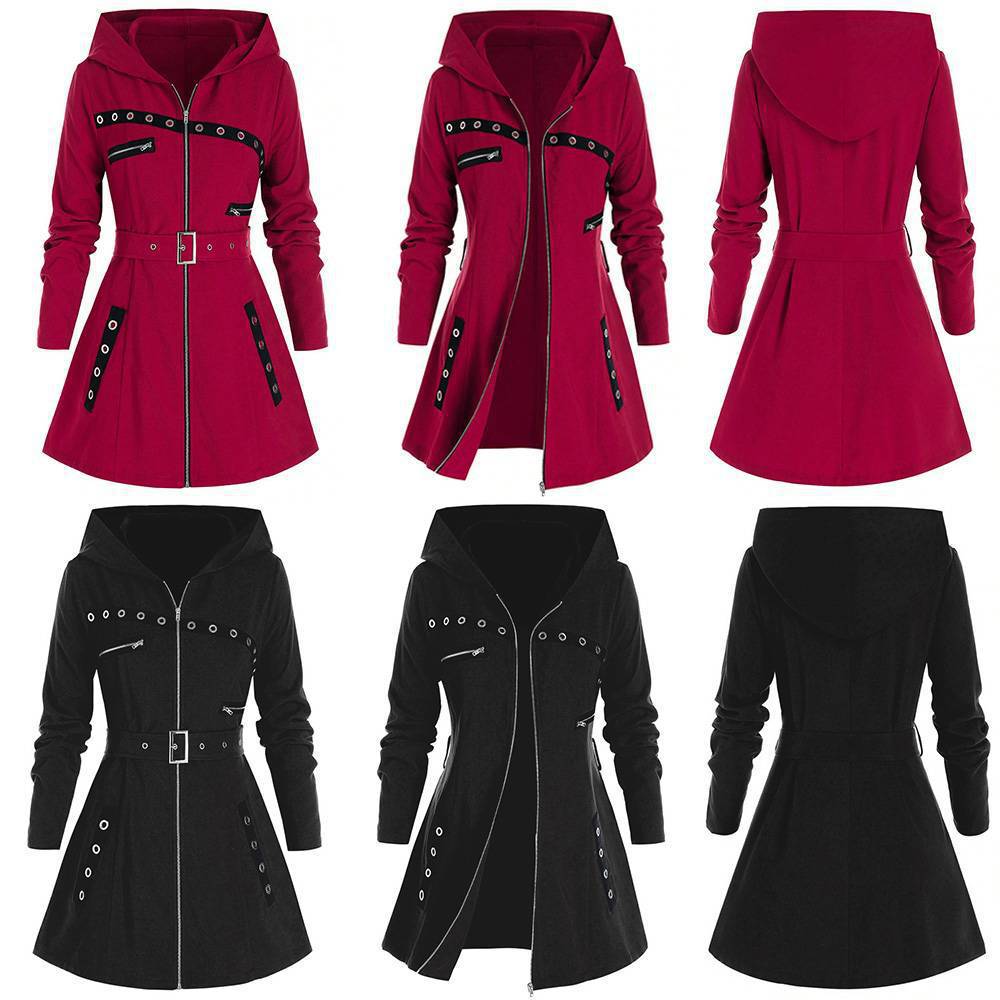 Abrigo largo con estampado gótico de manga larga, otoño invierno,con capucha