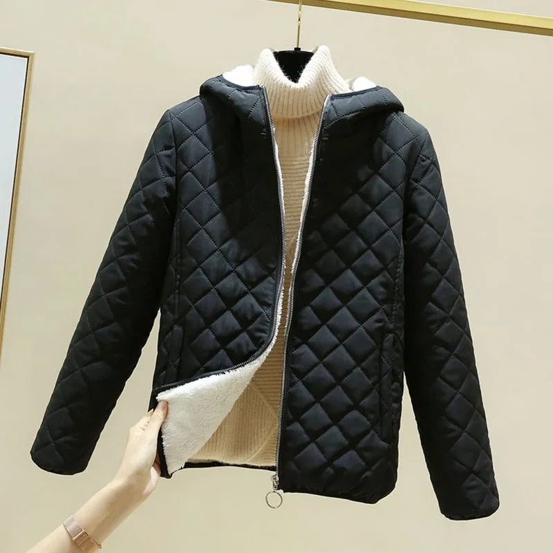 Chaqueta para mujer, moda invierno, de algodón, polar, acolchada, gruesa con capucha