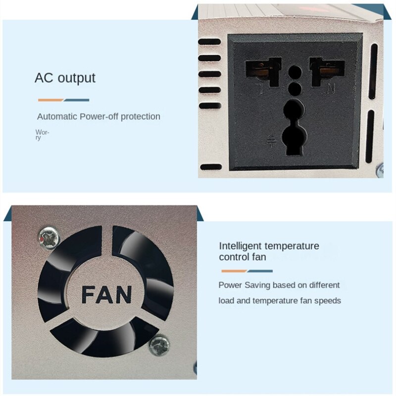 Inversor de corriente para automovil, 12V, 220V, 500W, 1000W, 1500W, 2000W,