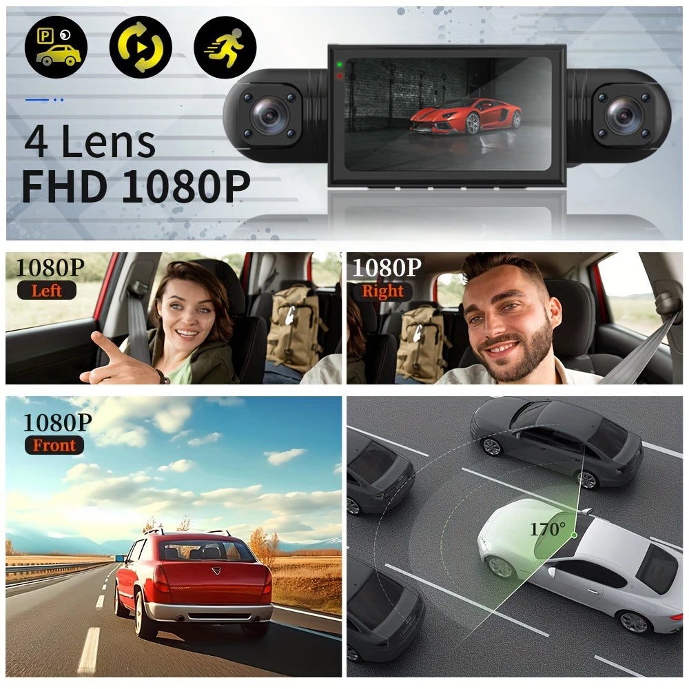 Cámara para automóvil, 4 canales, incluye cámara trasera, visión nocturna, monitor de estacionamiento 24 hrs