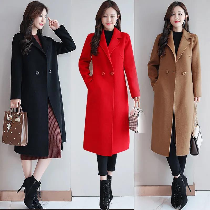 Abrigo de lana moda otoño e invierno para mujer, largo, holgado, elegante.