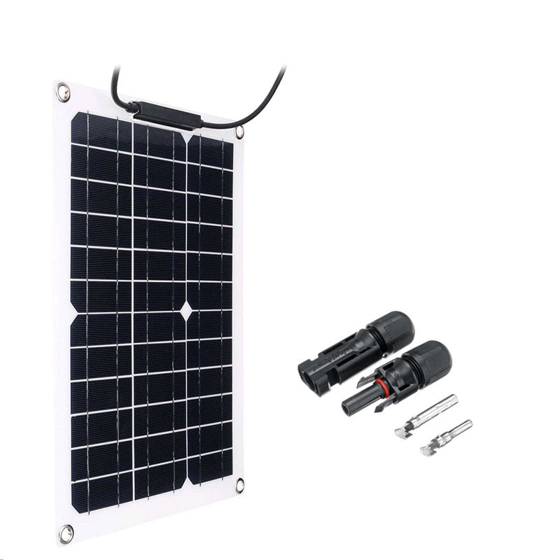 Panel solar flexible de 20W a 300W, cargador de bateria de 12V, doble USB con controlador de 10A a 100A, para celulares, automoviles, lamparas, etc.