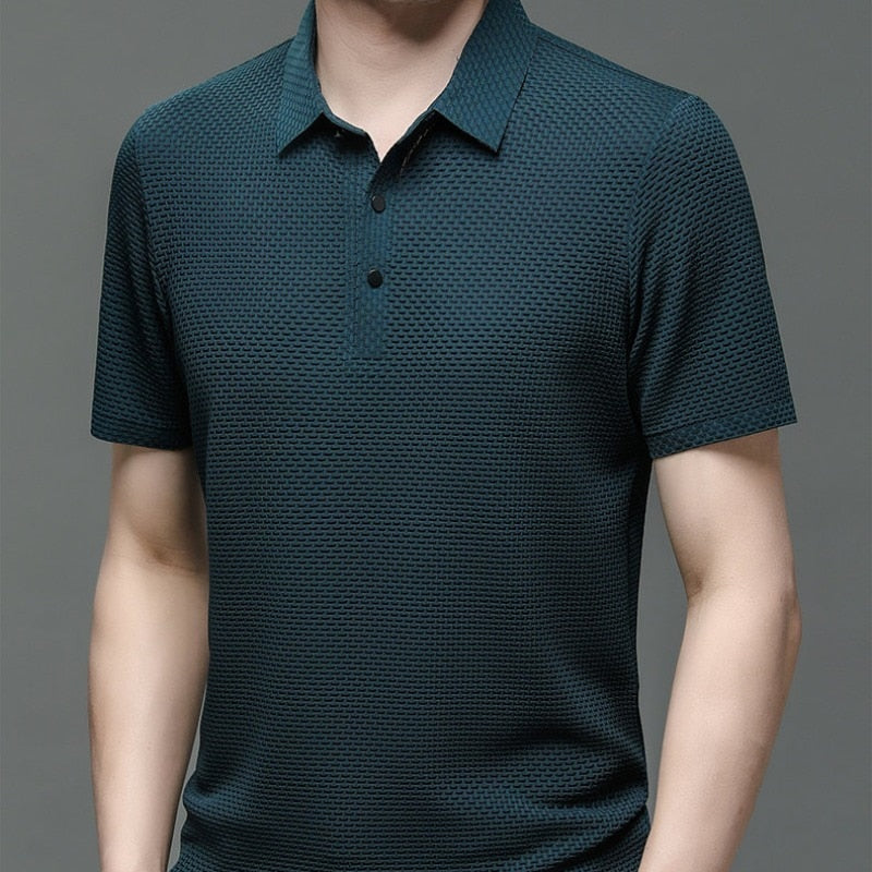 Polo de manga corta para hombre, camiseta transpirable de seda de hielo, ropa de marca, moda de negocios, Lop-up, novedad de verano