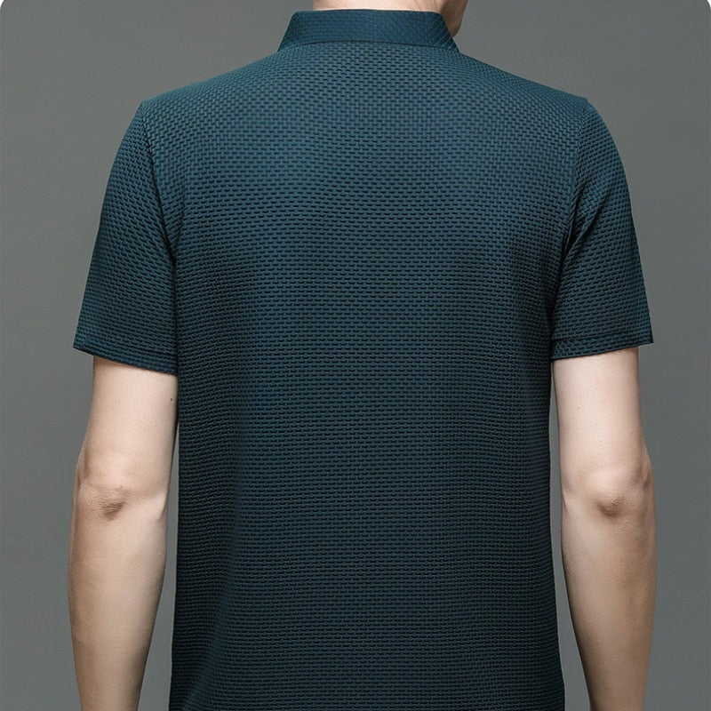 Polo de manga corta para hombre, camiseta transpirable de seda de hielo, ropa de marca, moda de negocios, Lop-up, novedad de verano