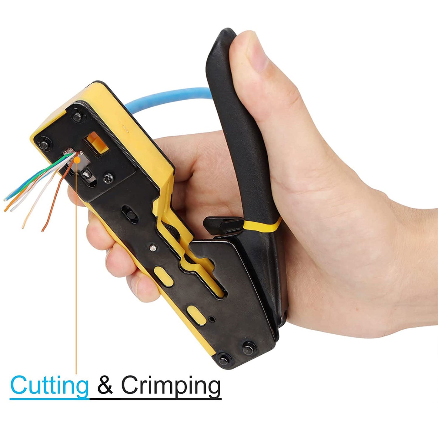 Herramienta de crimpado RJ45, cortador de crimpado de paso para Cat6, Cat5, Cat5e, 8P8C, conector Modular, Ethernet, todo en uno