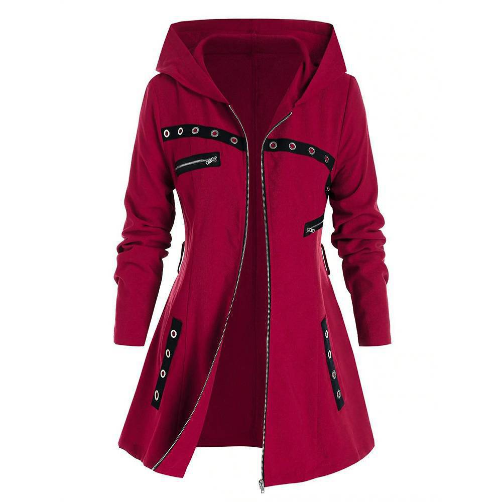 Abrigo largo con estampado gótico de manga larga, otoño invierno,con capucha