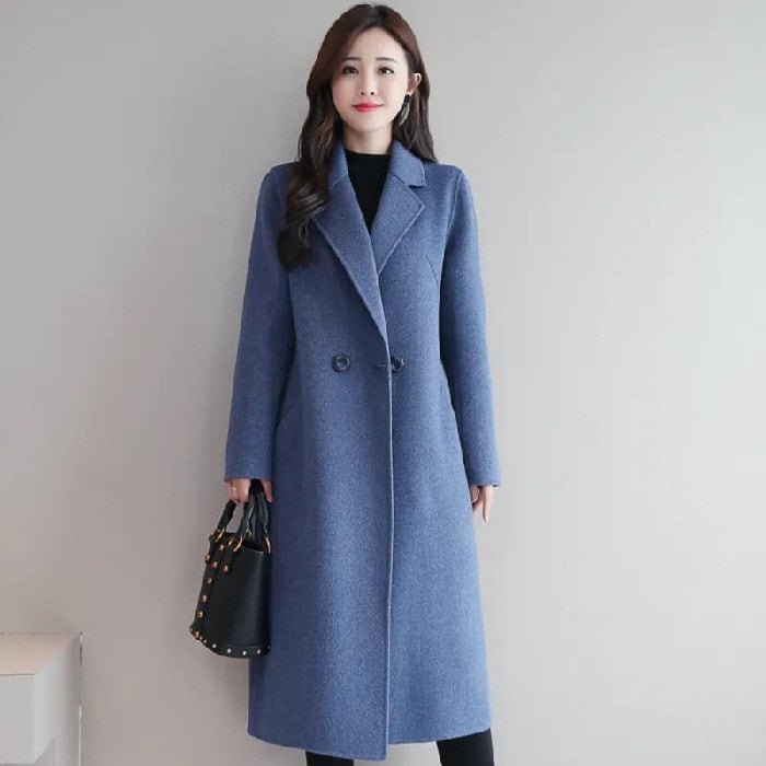 Abrigo de lana moda otoño e invierno para mujer, largo, holgado, elegante.