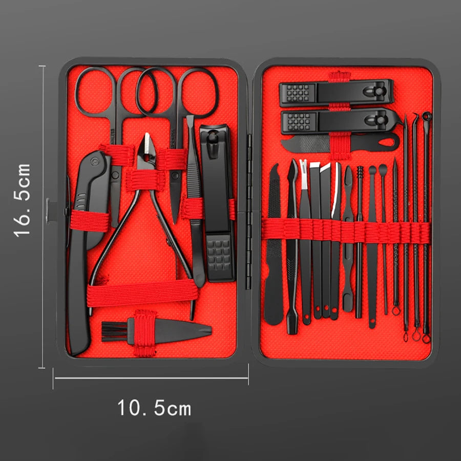 Kit de 7/10/12/18/20/24 piezas para manicura profesional, de acero inoxidable, para manos y pies, estuche de curo portatil.