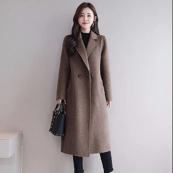 Abrigo de lana moda otoño e invierno para mujer, largo, holgado, elegante.
