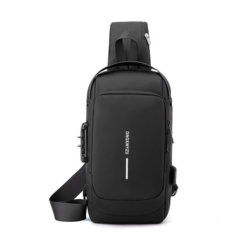 Bolso de pecho para hombre, bandolera impermeable con puerto USB, antirrobo, de viaje, diseño lujoso y moderno.