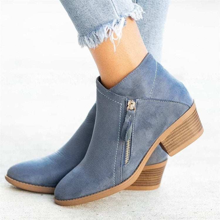 Botas De ante con plataforma para Mujer, botines con cremallera lateral, Otoño