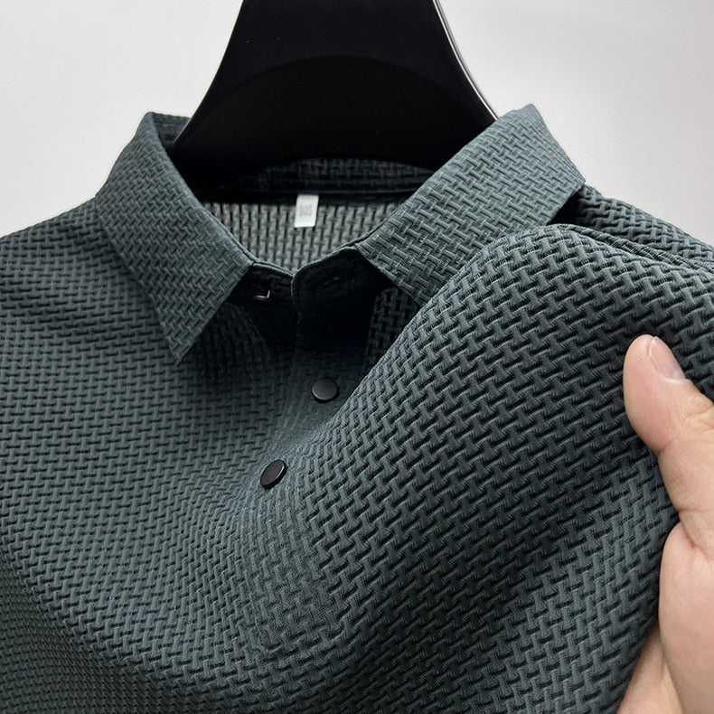 Polo de manga corta para hombre, camiseta transpirable de seda de hielo, ropa de marca, moda de negocios, Lop-up, novedad de verano
