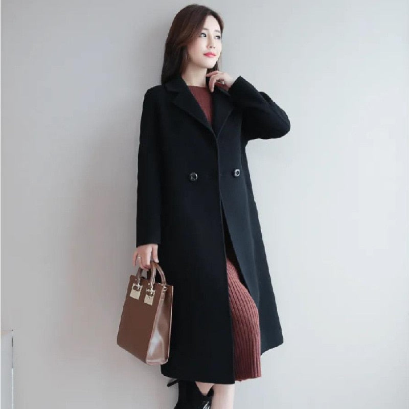 Abrigo de lana moda otoño e invierno para mujer, largo, holgado, elegante.