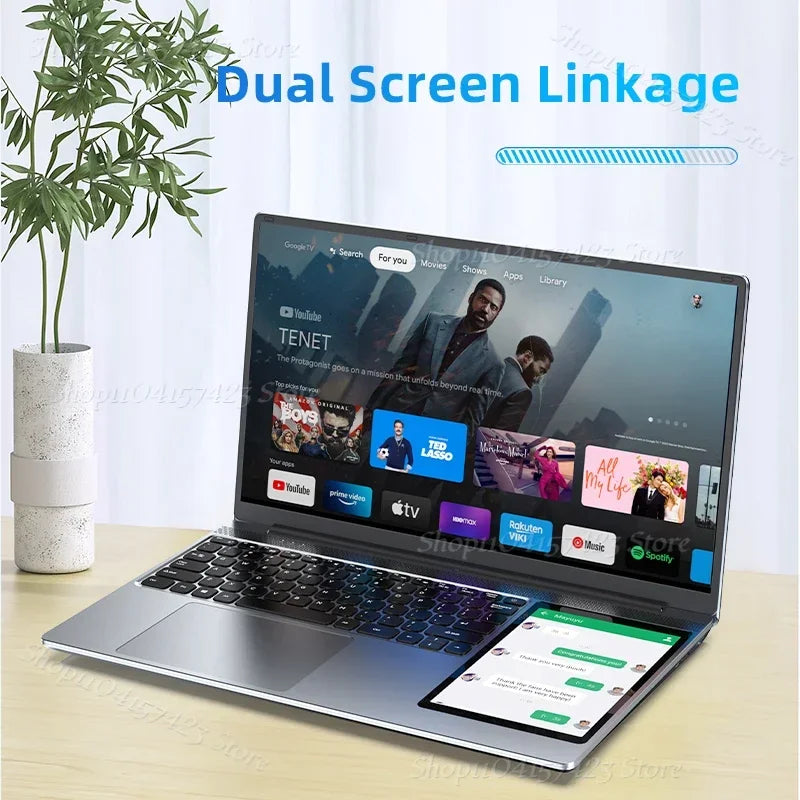 Computadora portátil doble pantalla de 15.6" y pantalla táctil de 7", con 16 GB memoria DDR4 y 2 TB de SSD, intel N100 con Windows 11